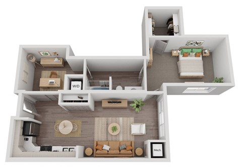 a floor plan of a 1 bedroom apartment